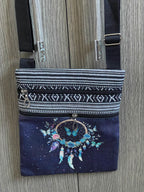 Borsa a Tracolla Etnica Dreamcatcher - Messenger Bag con Farfalle Blu e 2 Zip