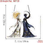Decorazione da Parete Sole e Luna in Acrilico – Acchiappasole Fantasy "Dee del Giorno e della Notte" – 20x18cm