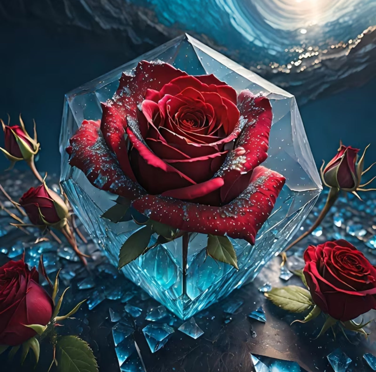 Kit Diamond Painting 5D Fai-da-Te - Rosa Rossa nel Cristallo (20x20 cm) - Mosaico con Diamanti Completo