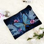 Pochette Donna con Farfalla Blu e Fiori - Beauty Case Impermeabile Multiuso