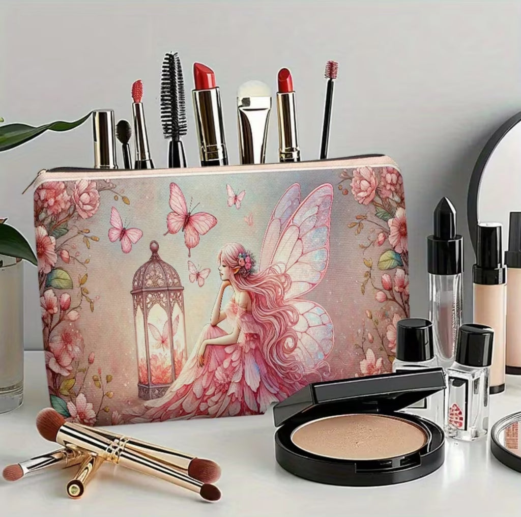 Borsa Trucco Portatrucchi Fairy Core - Beauty Case da Viaggio con Stampa Fata e Farfalle - Pochette Makeup Grande Capacità