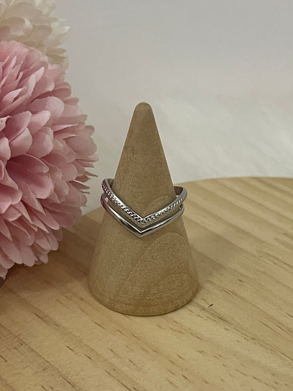 Anello Chevron Doppio in Acciaio Inossidabile Argento – Anello a V Regolabile Minimalista