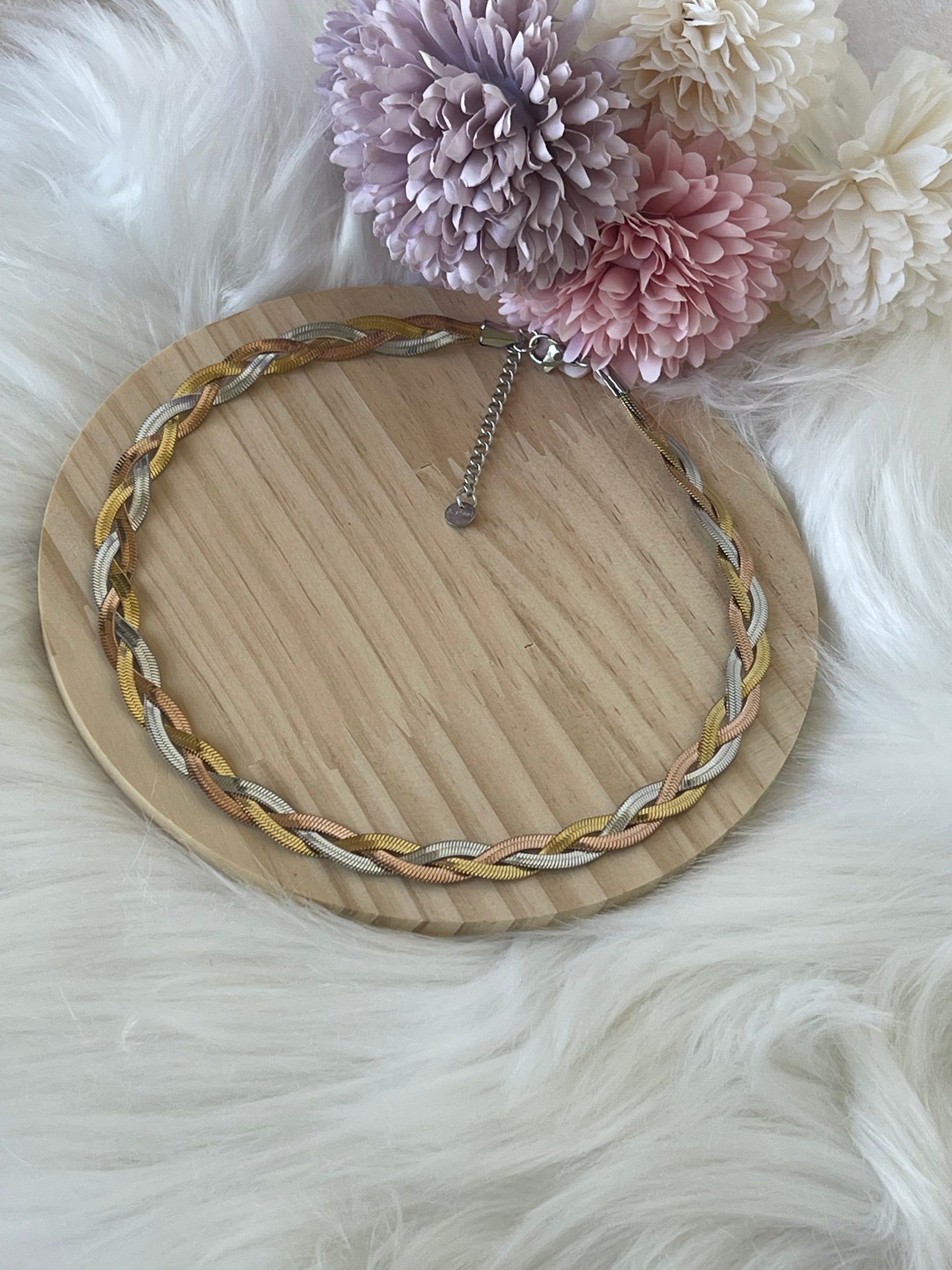 Collana Choker Intrecciata Acciaio 3 Colori (Oro, Argento, Rosé) | Stile Tricolor