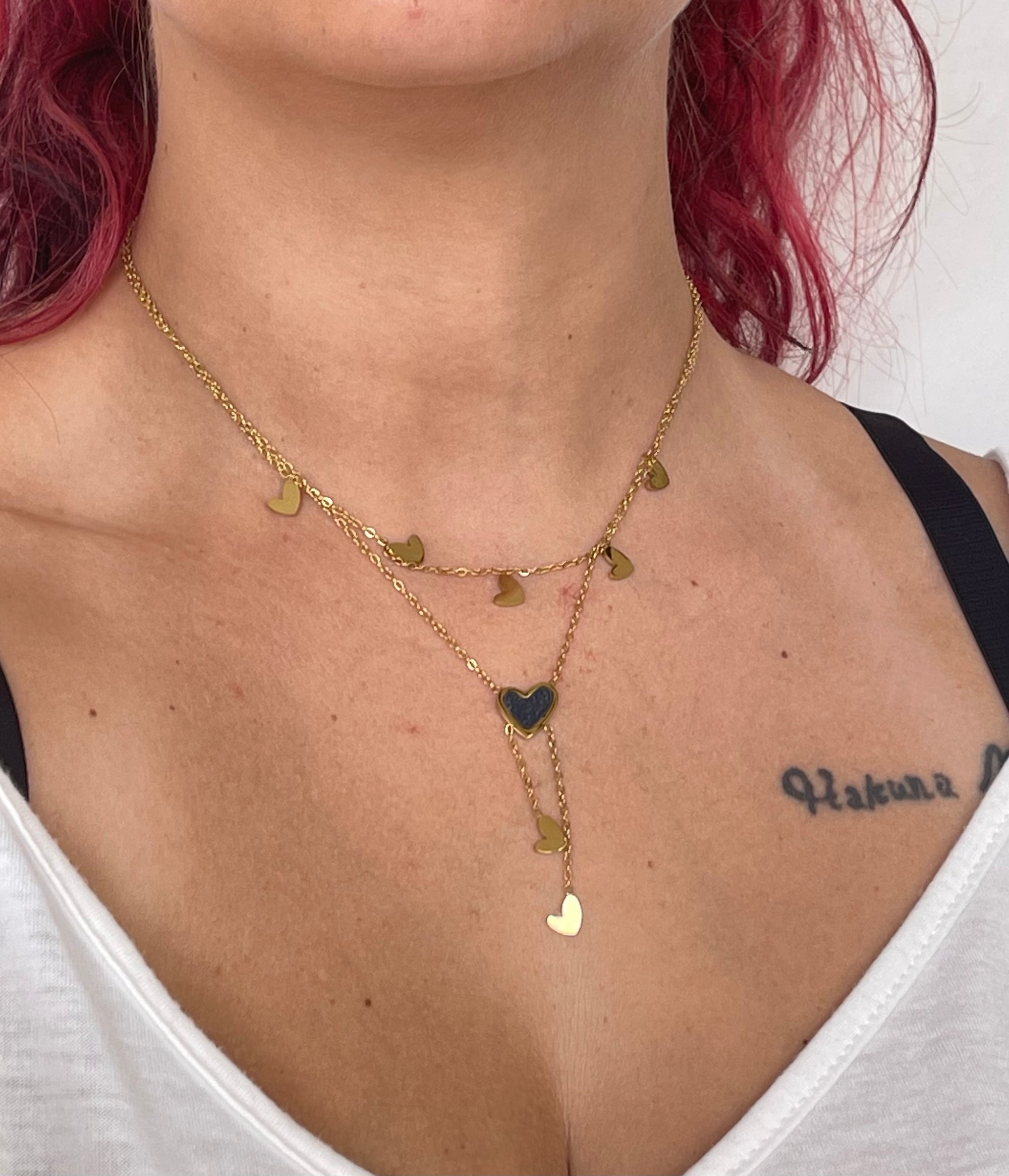 Collana Noire con pendenti a cuore in acciaio inossidabile