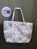 Borsa Mare Grande e Capiente con Cerniera e Pochette | Fantasia Floreale Viola