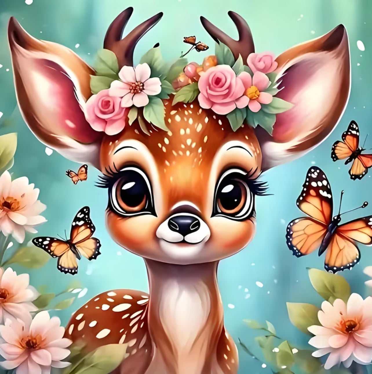 Kit Diamond Painting Completo - Cerbiatto dei Fiori (20x20cm) | Mosaico Fai-da-Te Creativo e Rilassante