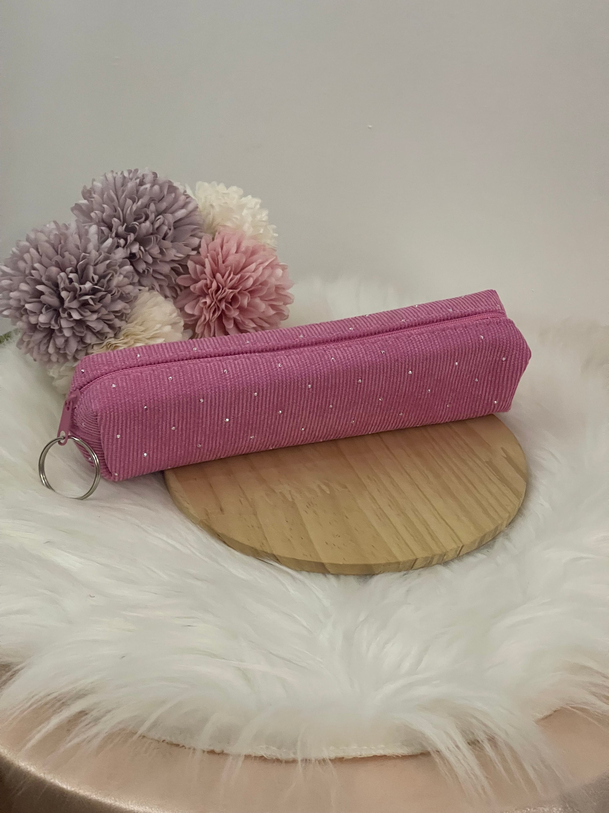 Pochette Tombolino Trucco in Velluto a Coste con Strass – Astuccio Portatrucchi Elegante e Compatto (Disponibile in 6 Colori)