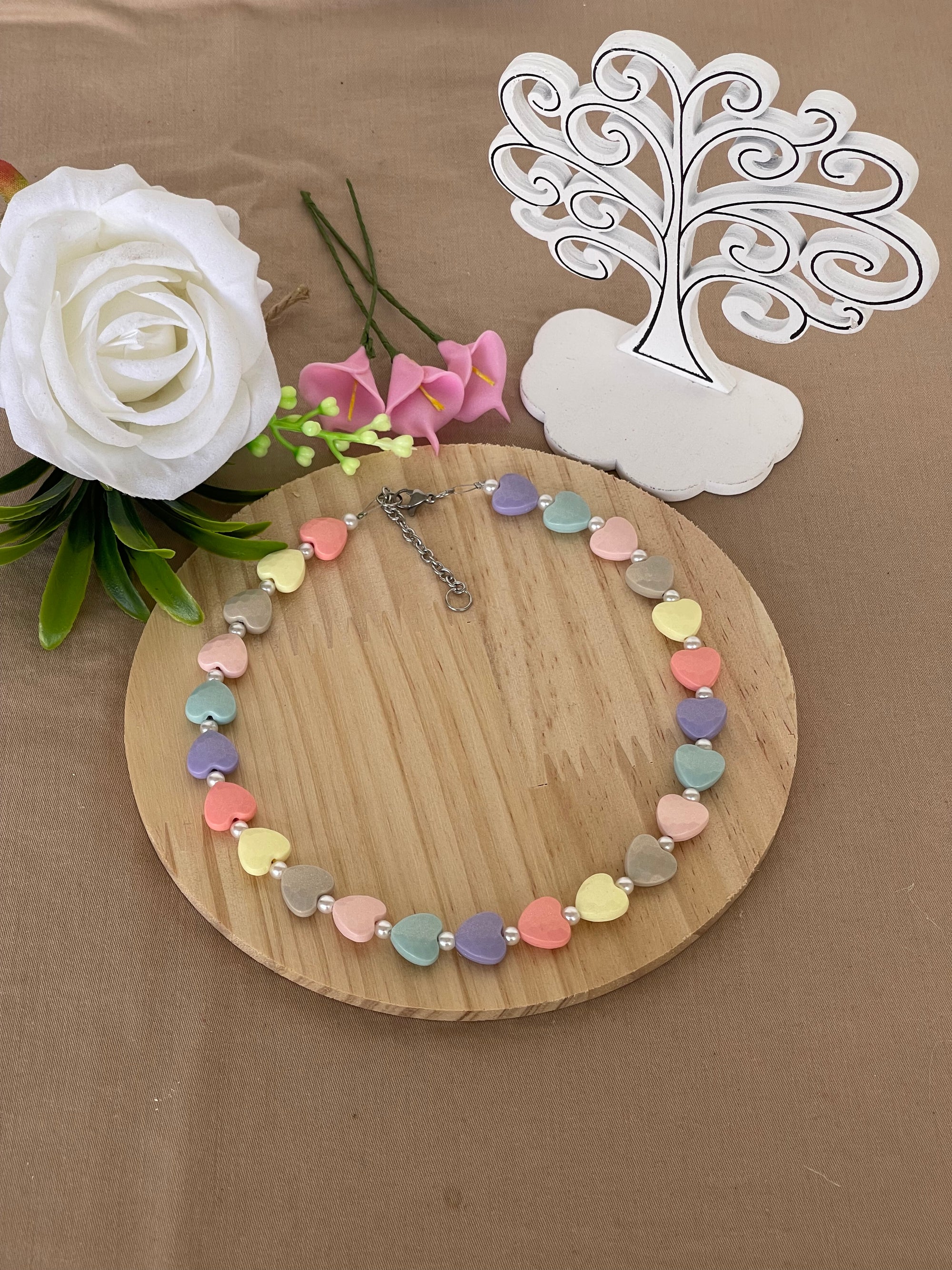 Collana Amélie in Cuori Pastello Glossy e Acciaio Inossidabile - Handemade