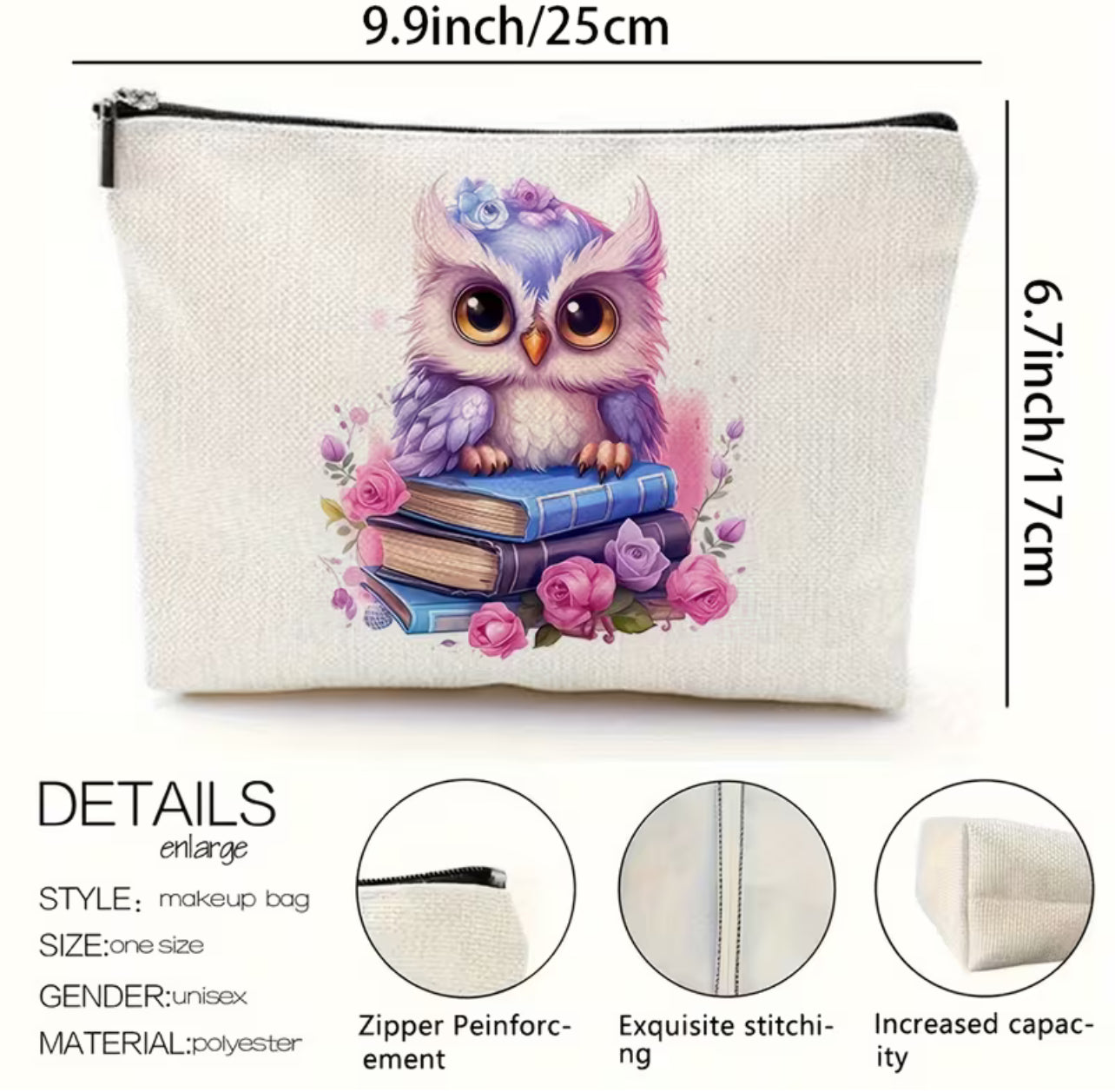 Pochette Makeup Gufo Lettore – Beauty Case in Canvas con Grafica Originale
