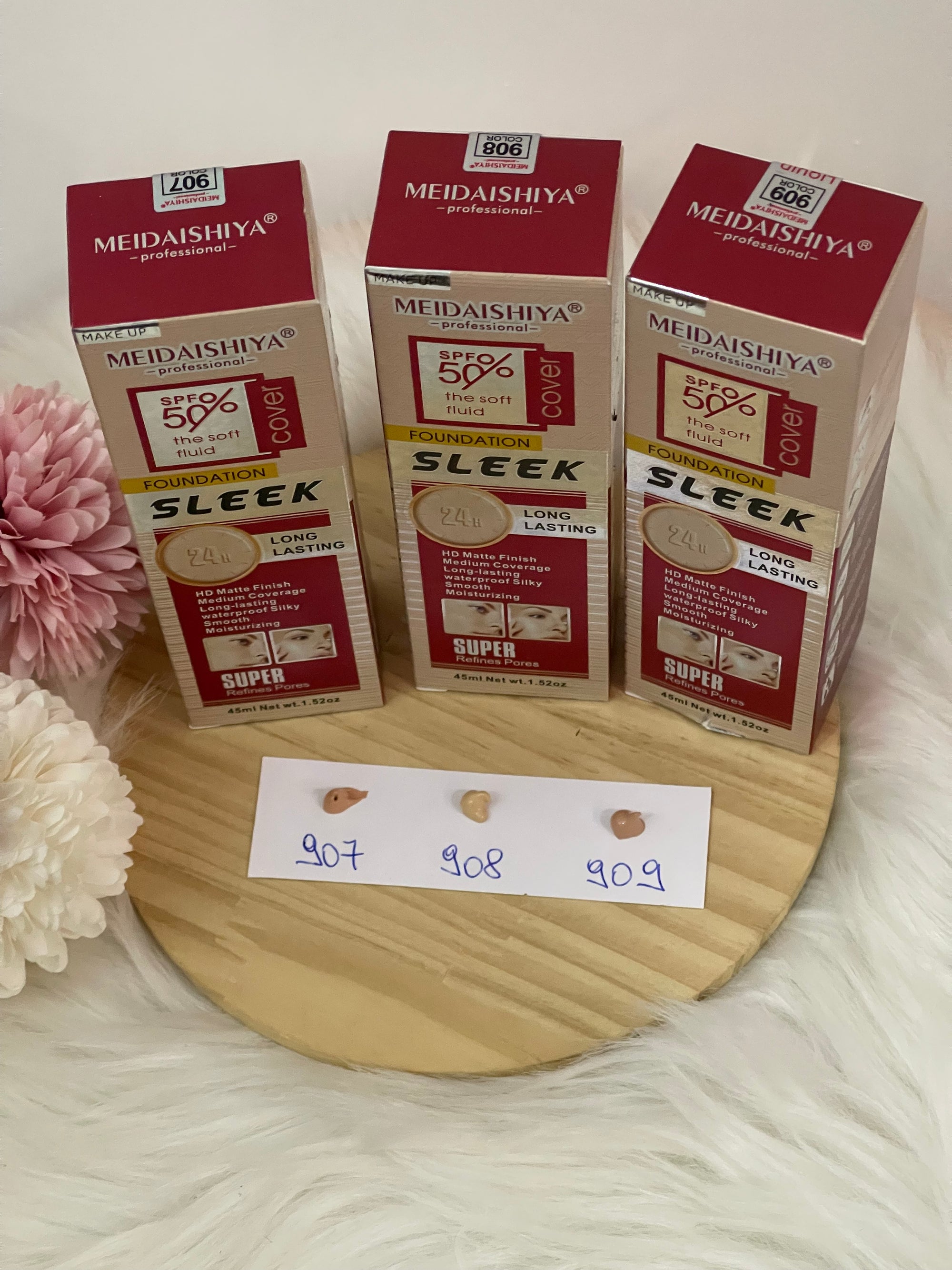 Fondotinta MEIDAISHIYA Sleek Super Cover SPF 50 – Idratante, Waterproof e Lunga Durata (45ml)