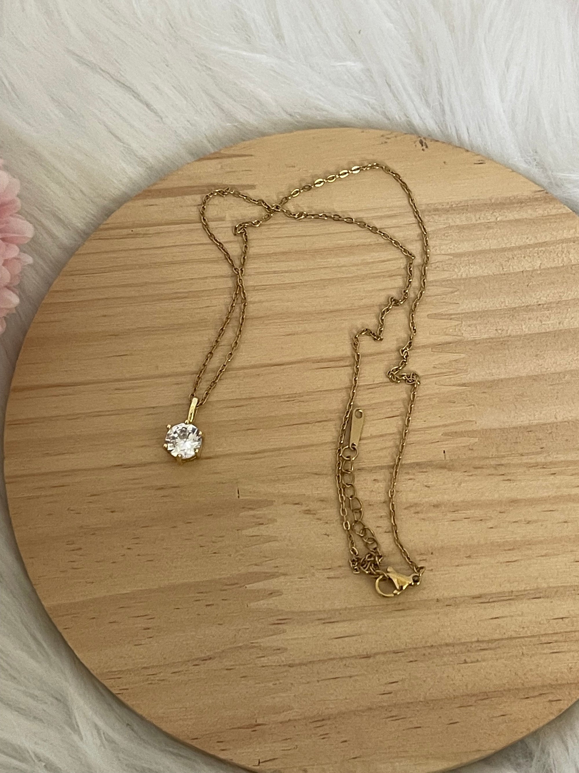 Collana Réussite Punto Luce in Acciaio Inossidabile Oro con Zircone – Idrorepellente e Anallergica