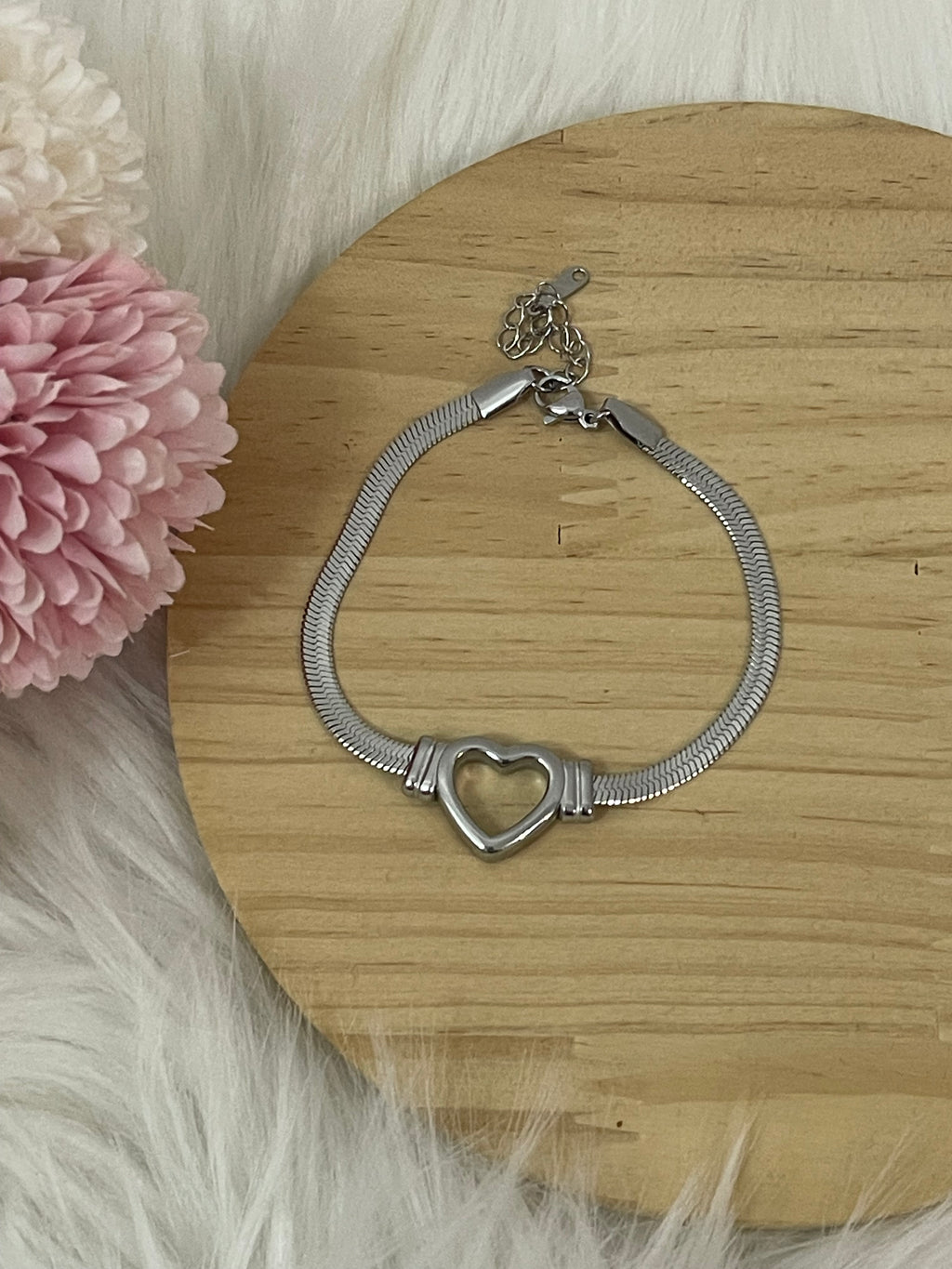 Bracciale Corazón Radiante in Acciaio Inossidabile – Maglia Snake Piatta Oro e Argento