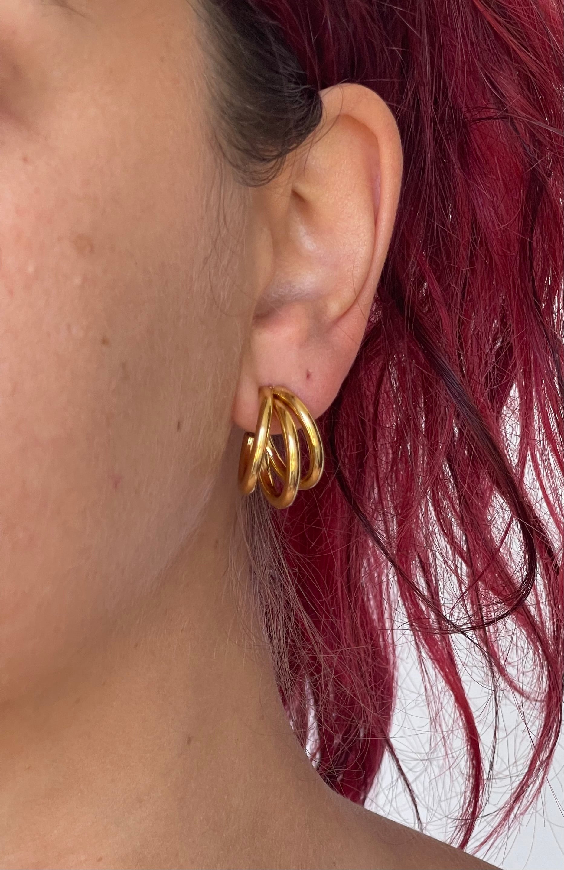 Orecchini Triana a Cerchio Triplo in Acciaio Inossidabile - Design Minimal a 3 Fasce - Oro e Argento