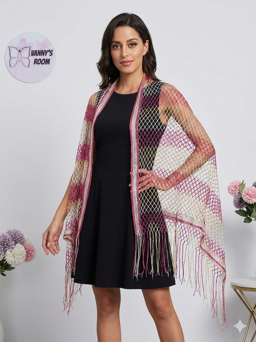Foulard Scialle e Pareo Mare 3 in 1 con Frange Trama a Rete | AB.MIDEA