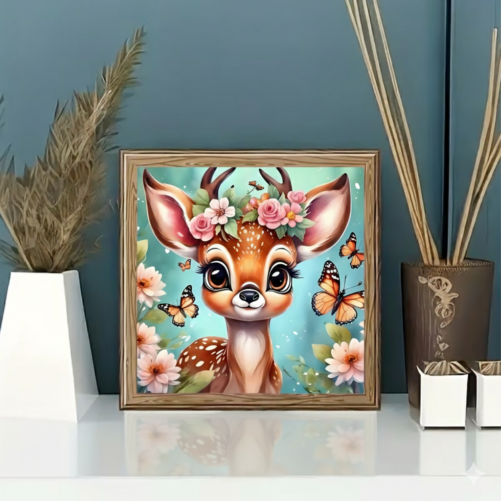 Kit Diamond Painting Completo - Cerbiatto dei Fiori (20x20cm) | Mosaico Fai-da-Te Creativo e Rilassante