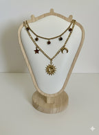 Collana Eclipse a Strati Astro-Boho in Acciaio Inossidabile - Sole, Luna e Stelle