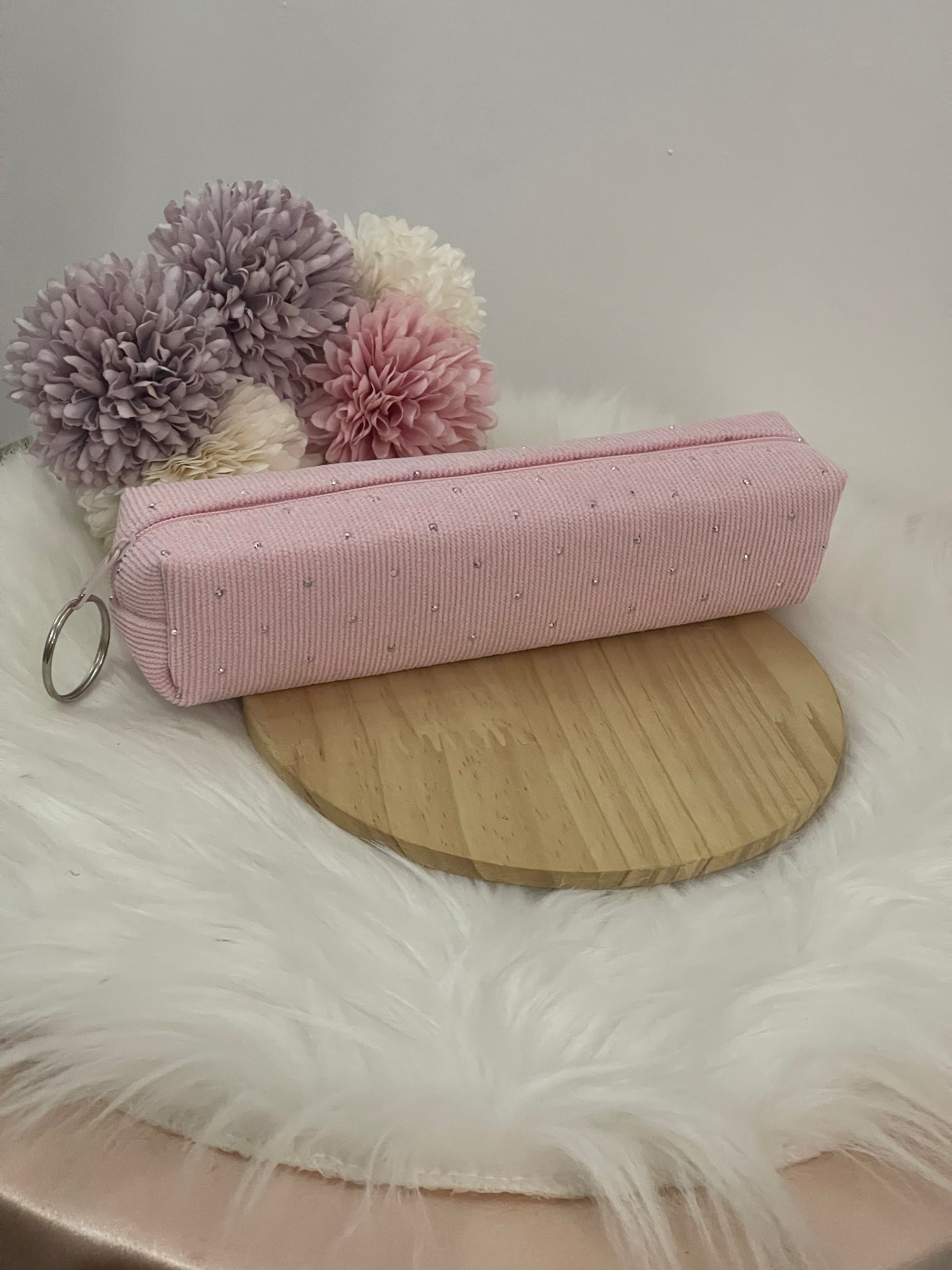 Pochette Tombolino Trucco in Velluto a Coste con Strass – Astuccio Portatrucchi Elegante e Compatto (Disponibile in 6 Colori)