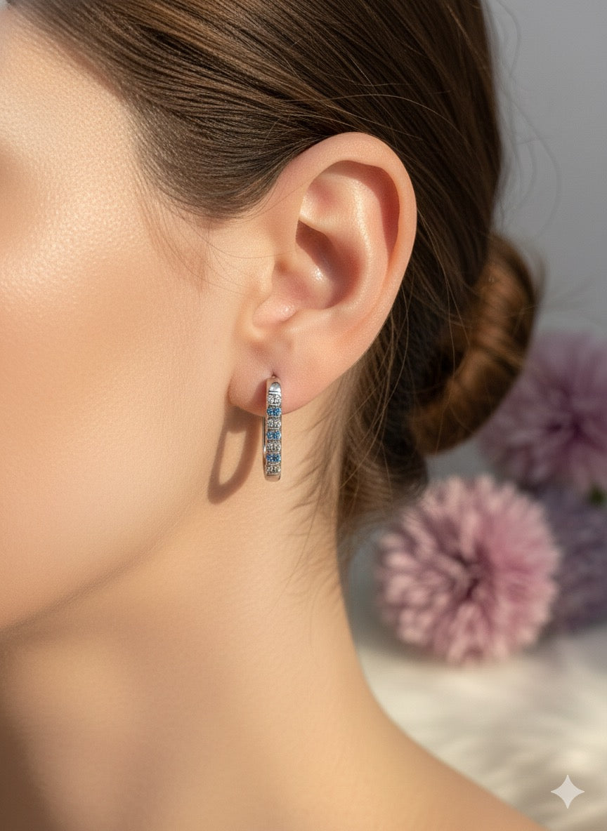 Orecchini Azzurra Argento 925 Quadrati con Zirconi Blu & Bianchi - Design Moderno e Lussuoso