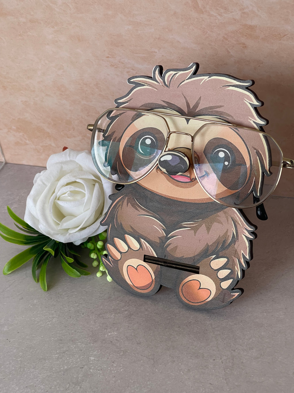 Porta Occhiali da Scrivania in Legno a Forma di Bradipo | Supporto Originale per Occhiali da Vista e Sole