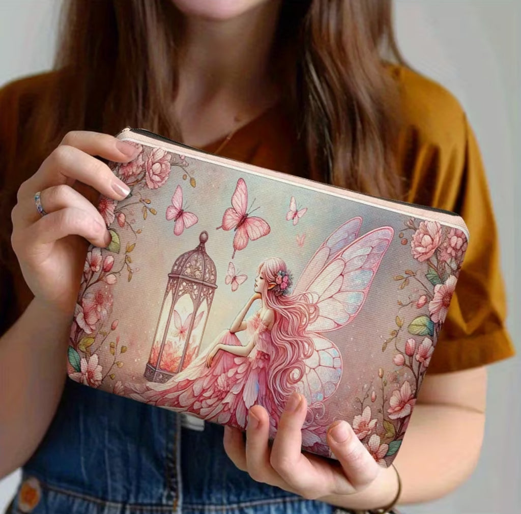 Borsa Trucco Portatrucchi Fairy Core - Beauty Case da Viaggio con Stampa Fata e Farfalle - Pochette Makeup Grande Capacità