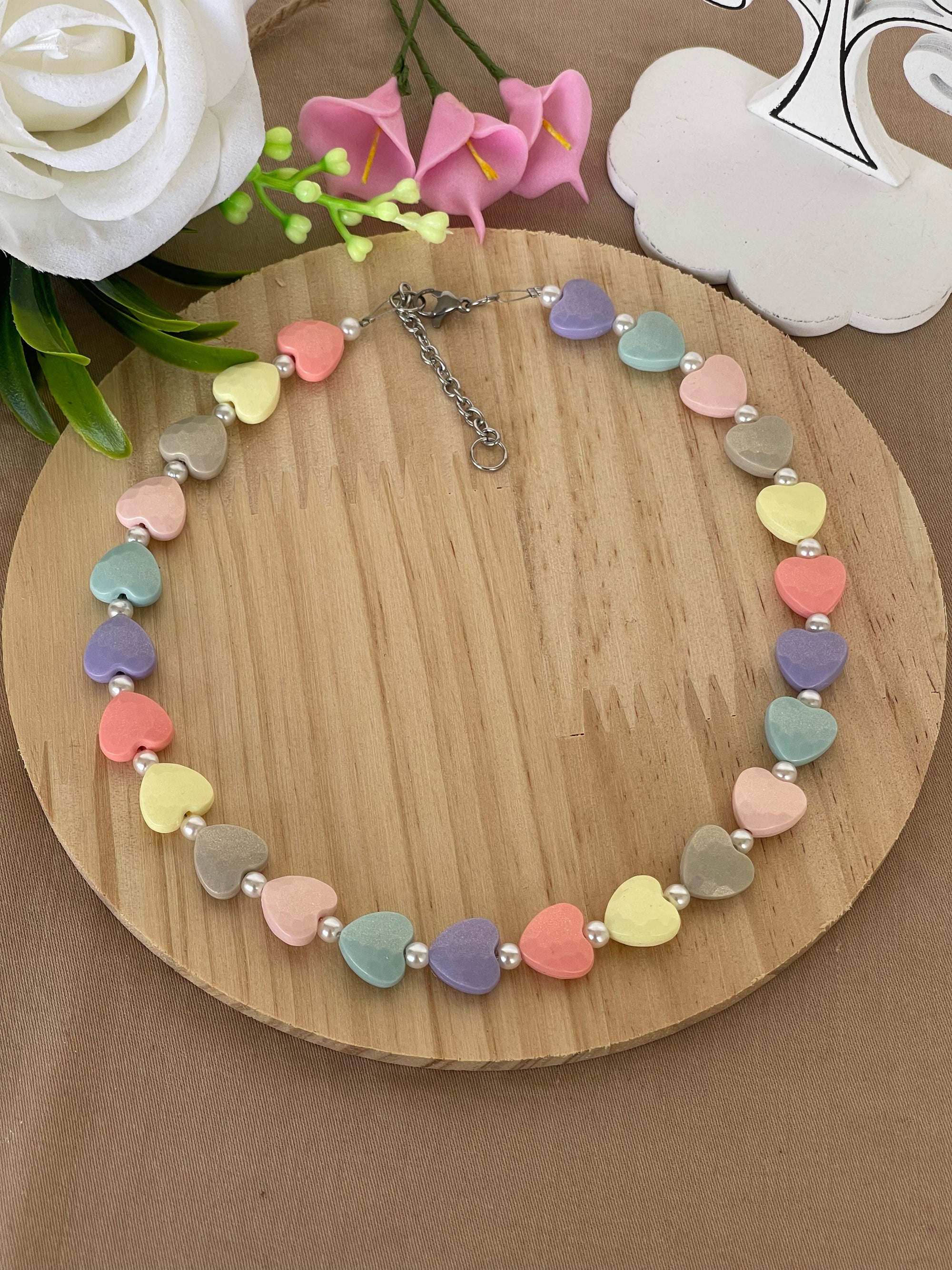 Collana Amélie in Cuori Pastello Glossy e Acciaio Inossidabile - Handemade