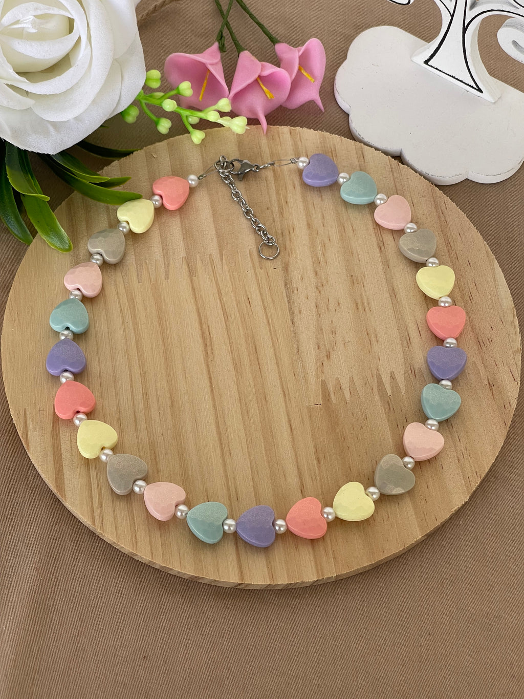 Collana Amélie in Cuori Pastello Glossy e Acciaio Inossidabile - Handemade