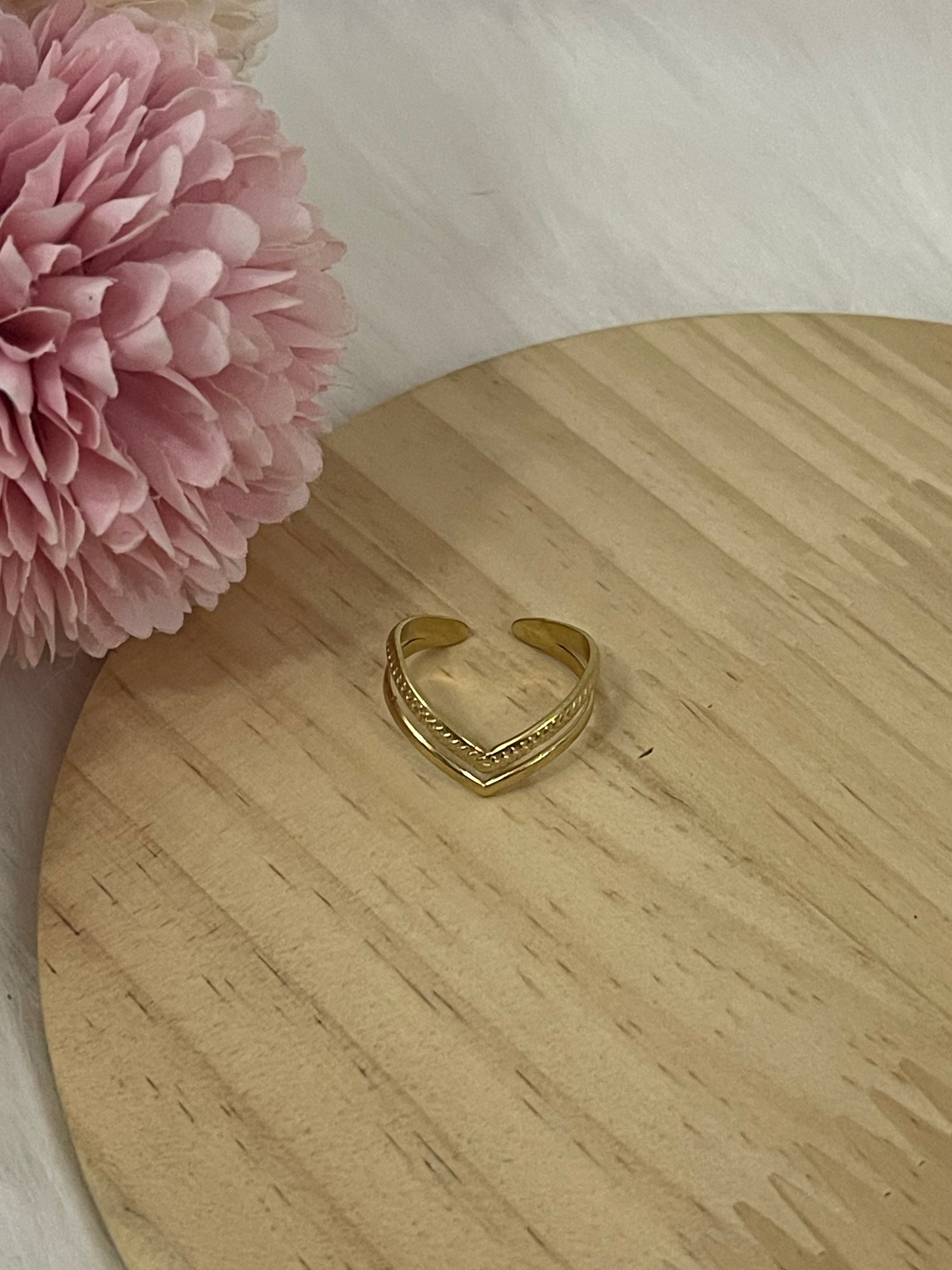 Anello Chevron Doppio in Acciaio Inossidabile Oro – Anello a V Regolabile Minimalista