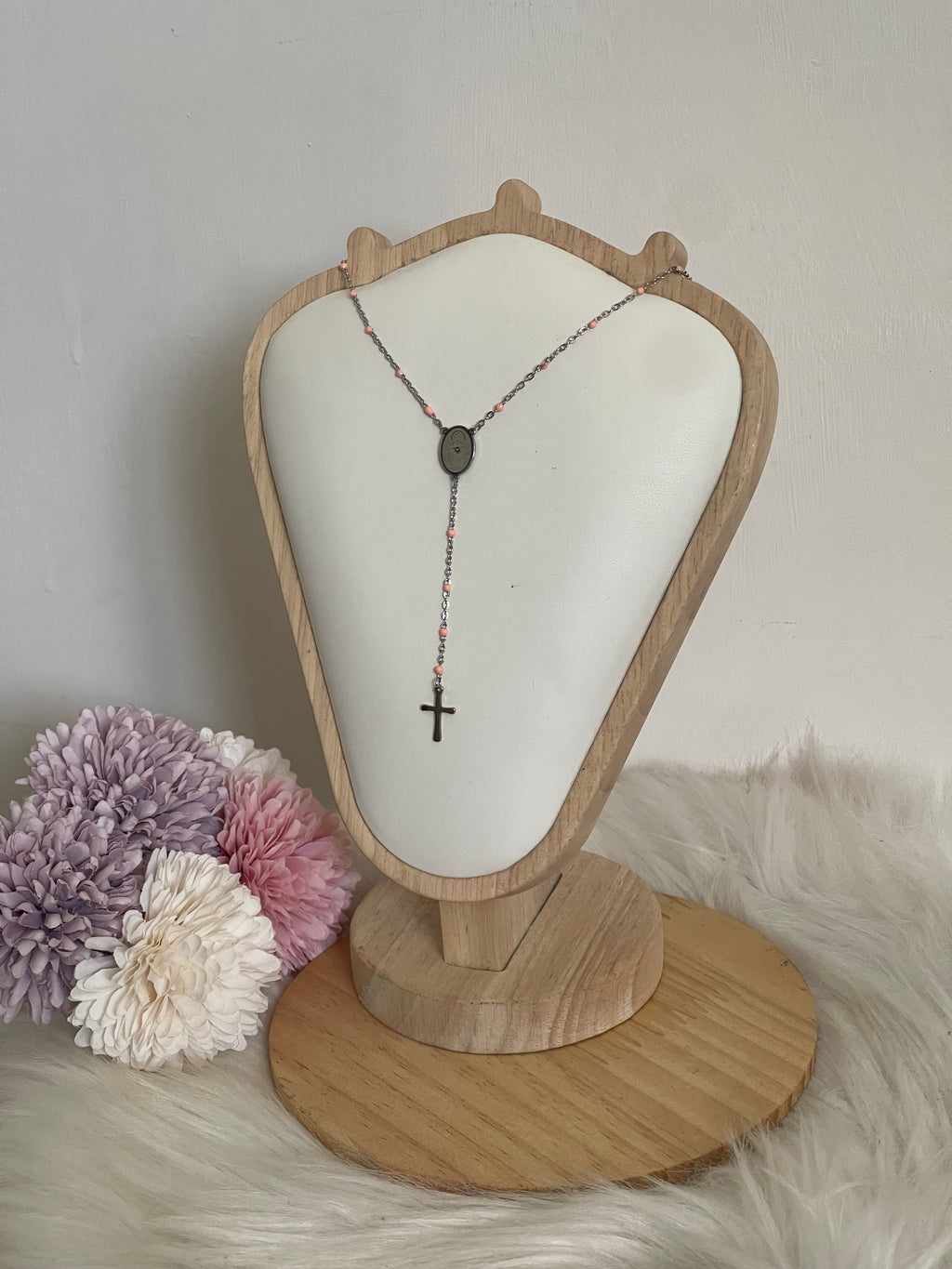 Collana Rosario Via Lucis in Acciaio Inossidabile con Perline e Croce