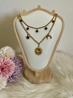 Collana Eclipse a Strati Astro-Boho in Acciaio Inossidabile - Sole, Luna e Stelle