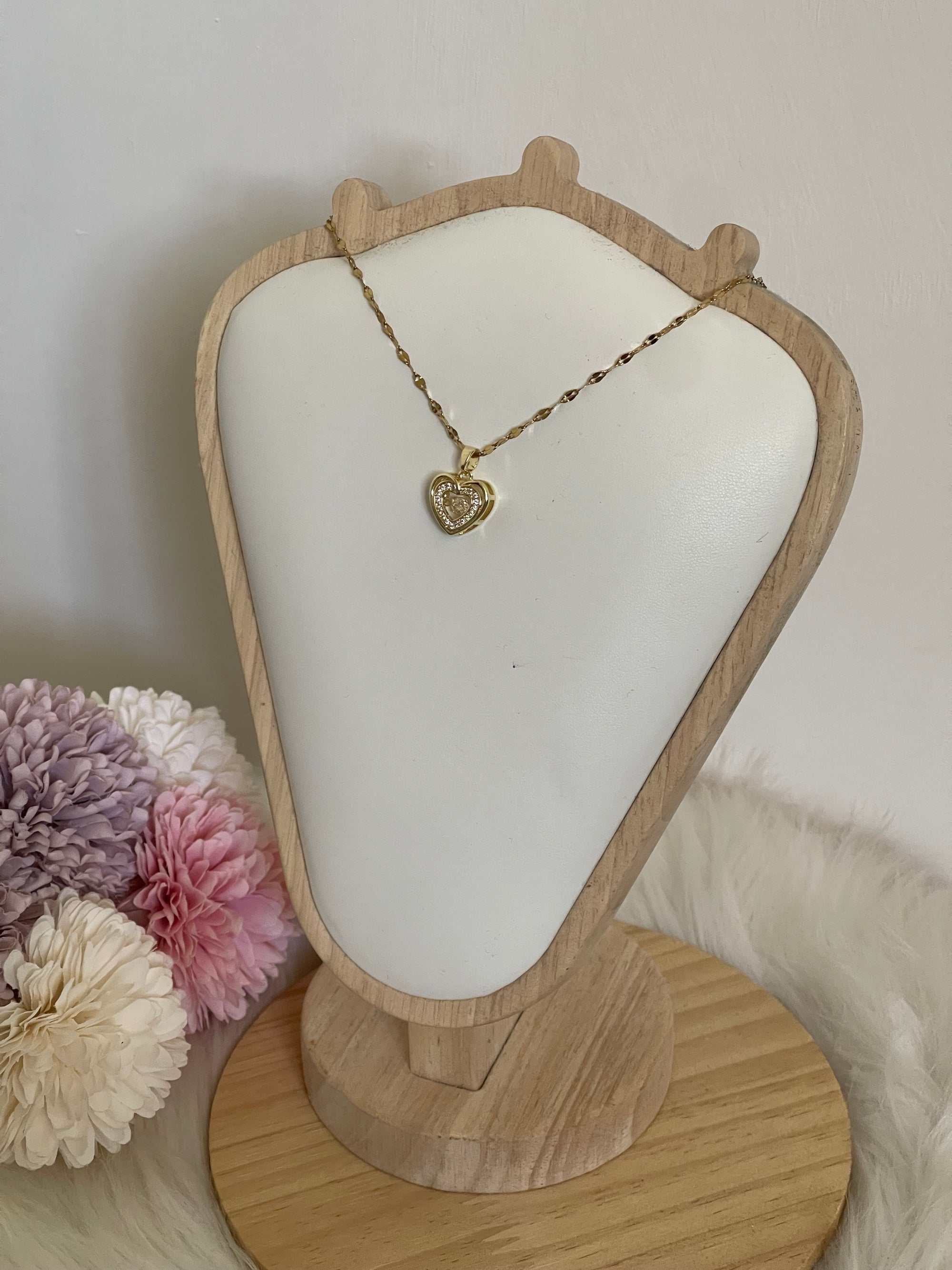 Collana Cuore Pulsante in Acciaio Inossidabile Oro con Strass - Girocollo Donna Anallergico