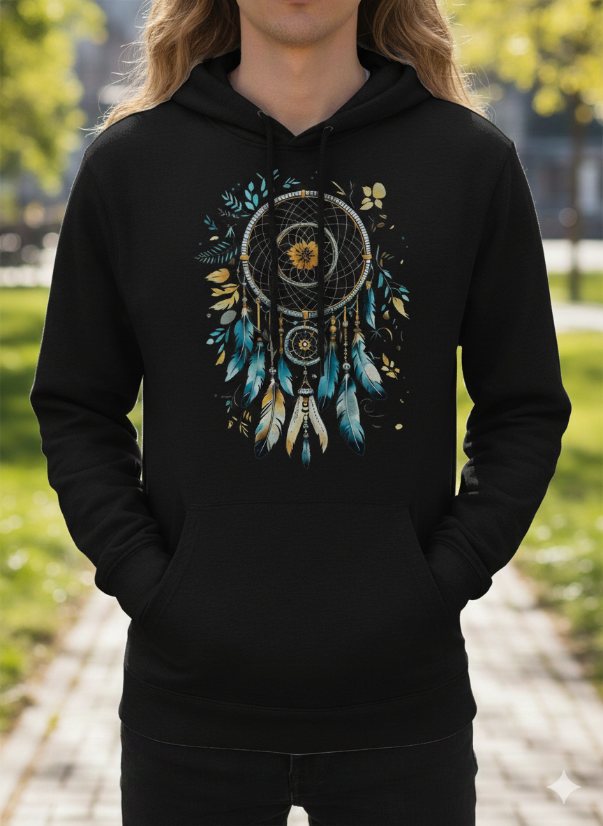 Stampa Termotrasferibile Acchiappasogni - Applicazione con Ferro da Stiro | Dream Catcher con Piume (25x16 cm)