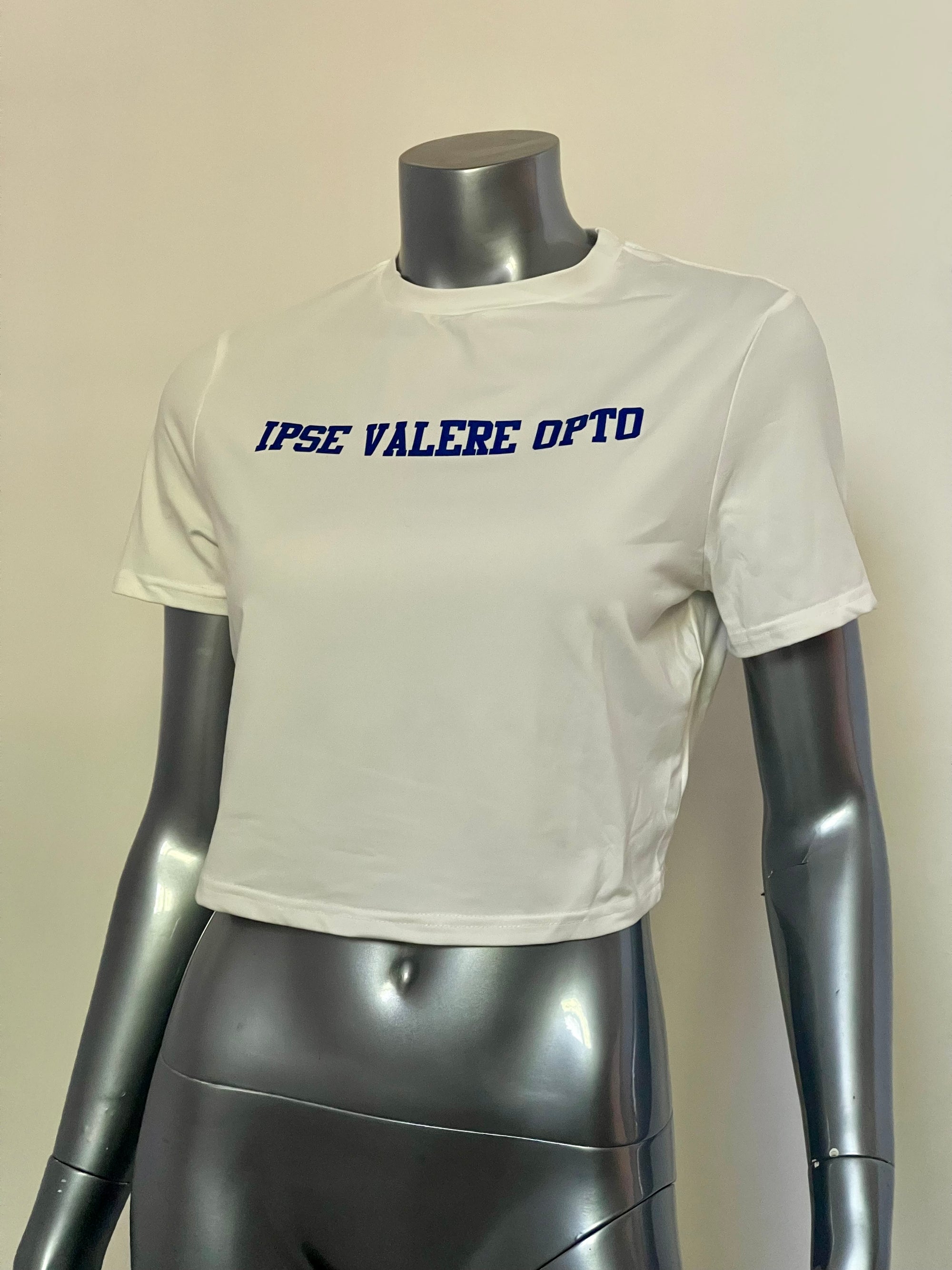 Cropped T-Shirt “IPSE VALERE OPTO” – Stile Minimal & Significato Latino Motivazionale