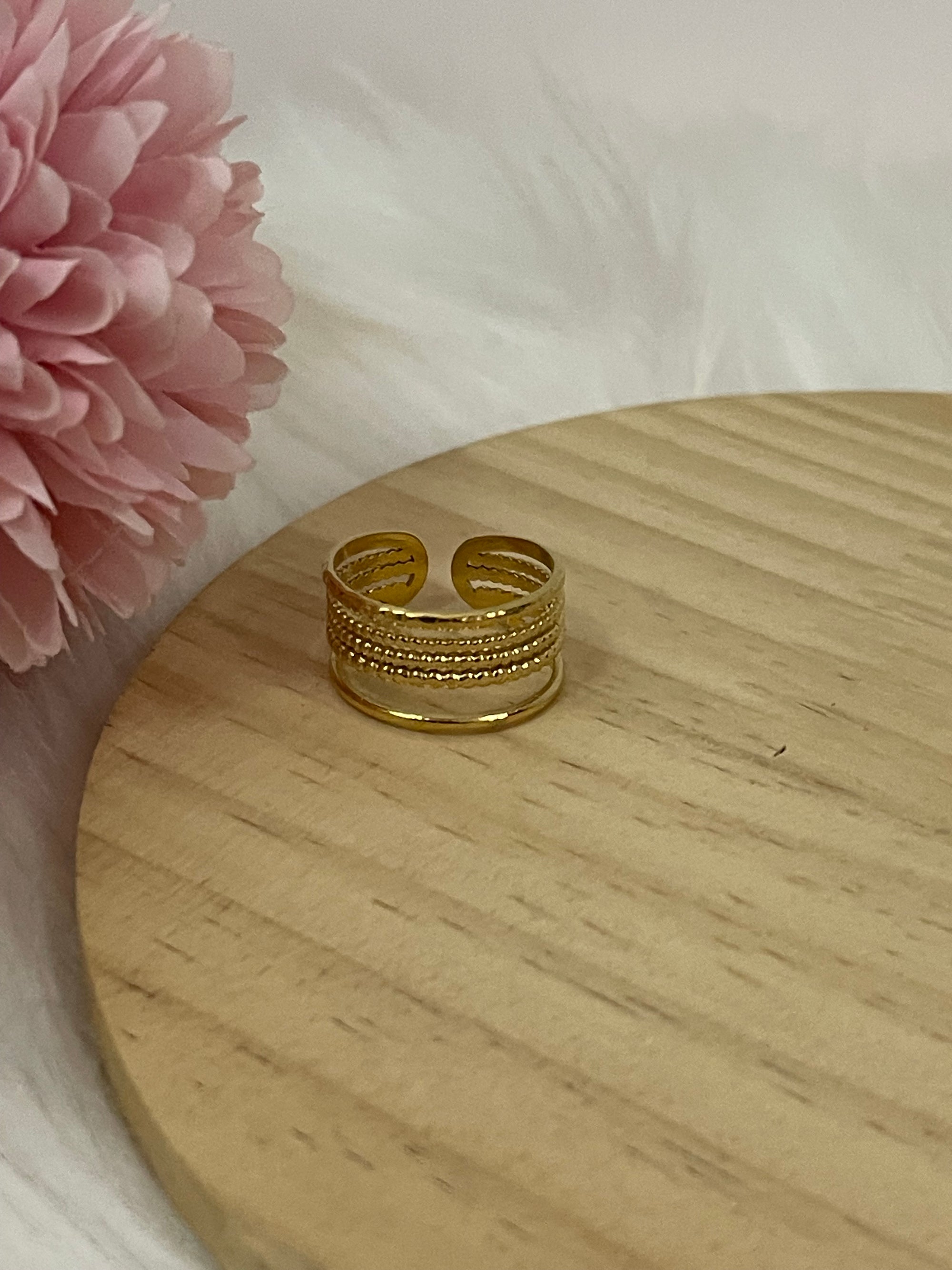 Anello Sinfonia Multi-Fascia a 5 Livelli in Acciaio Inossidabile Oro – Regolabile e Minimalista