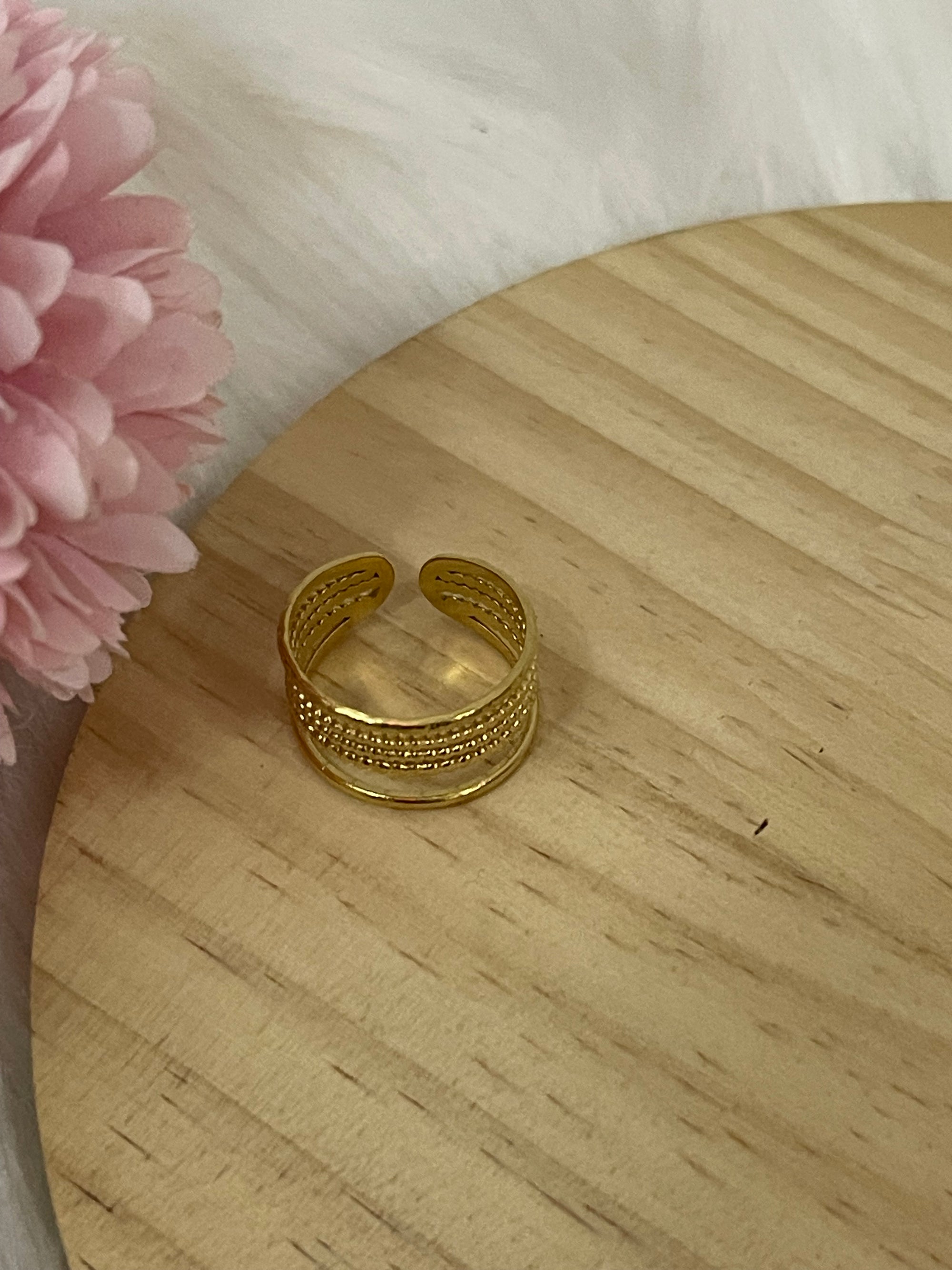 Anello Sinfonia Multi-Fascia a 5 Livelli in Acciaio Inossidabile Oro – Regolabile e Minimalista