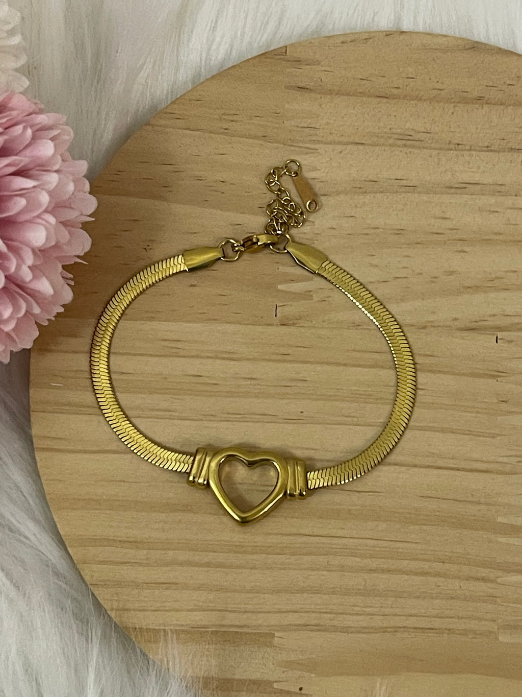 Bracciale Corazón Radiante in Acciaio Inossidabile – Maglia Snake Piatta Oro e Argento