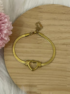 Bracciale Corazón Radiante in Acciaio Inossidabile – Maglia Snake Piatta Oro e Argento