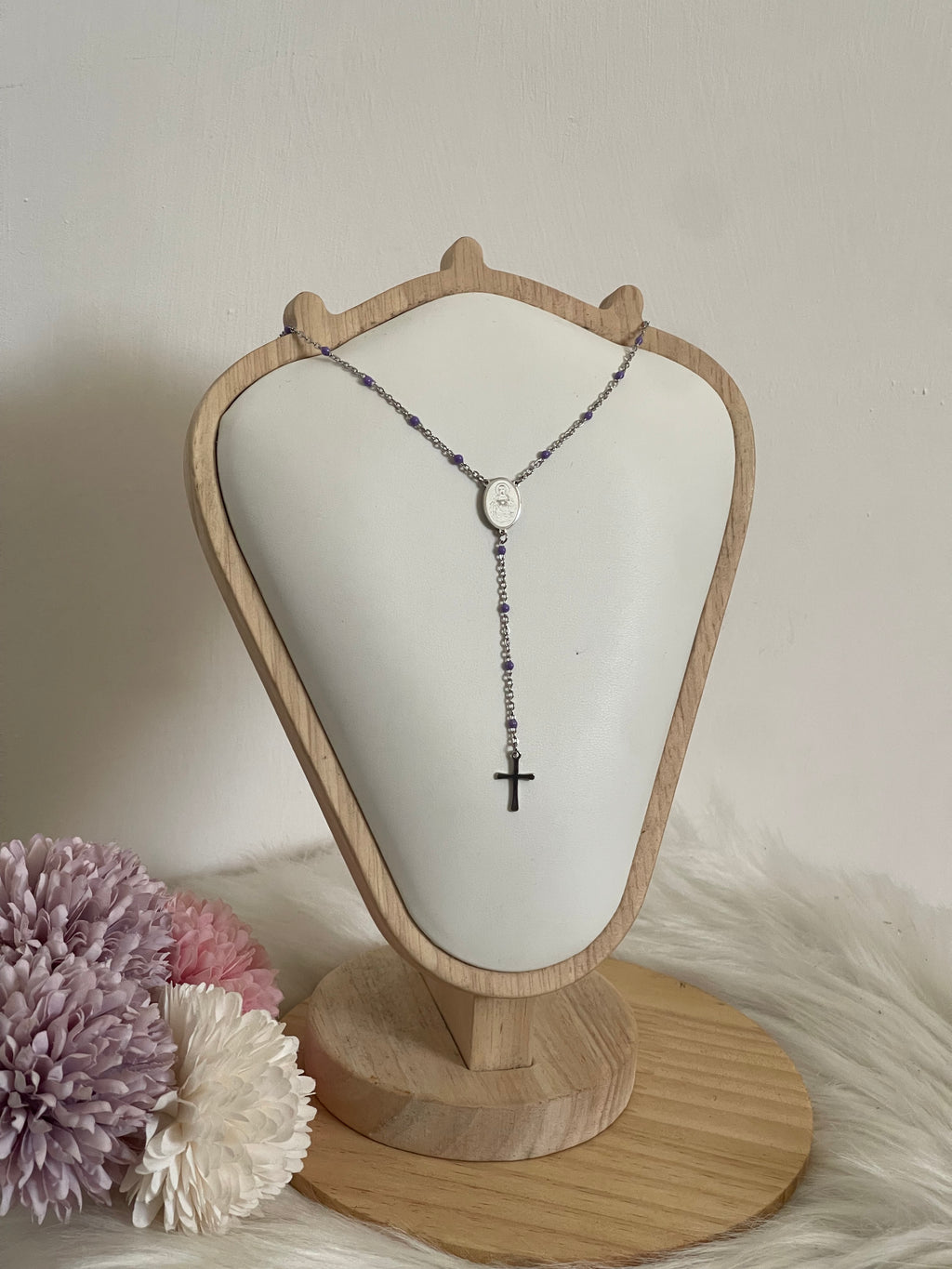 Collana Rosario Via Lucis in Acciaio Inossidabile con Perline e Croce