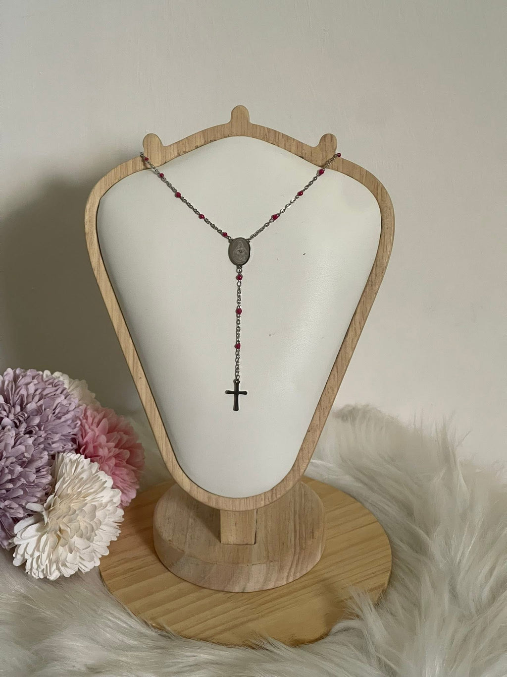 Collana Rosario Via Lucis in Acciaio Inossidabile con Perline e Croce