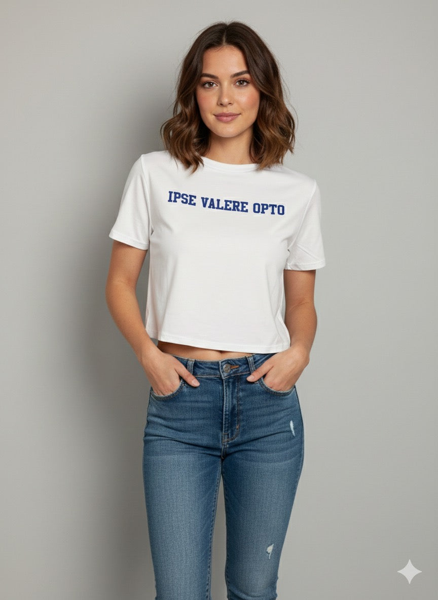 Cropped T-Shirt “IPSE VALERE OPTO” – Stile Minimal & Significato Latino Motivazionale
