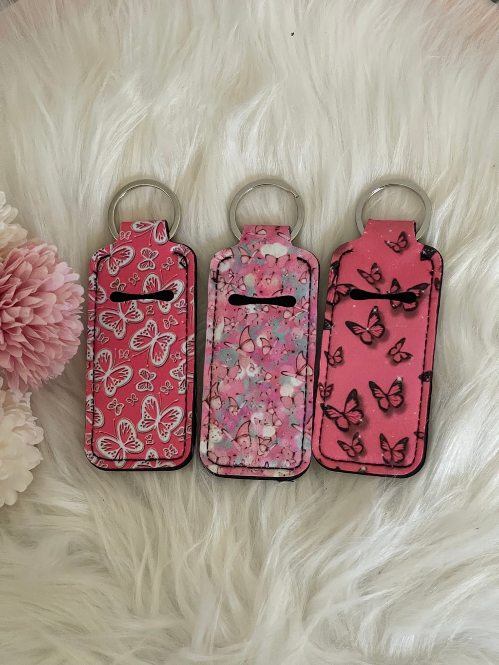 Portachiavi Porta Burrocacao e Rossetto – Custodia Protettiva in Neoprene con Fantasia Farfalle