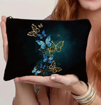 Pochette Donna Elegante con Farfalle Oro e Blu - Beauty Case e Astuccio Trucco Multifunzione