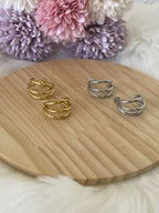 Orecchini Triana a Cerchio Triplo in Acciaio Inossidabile - Design Minimal a 3 Fasce - Oro e Argento