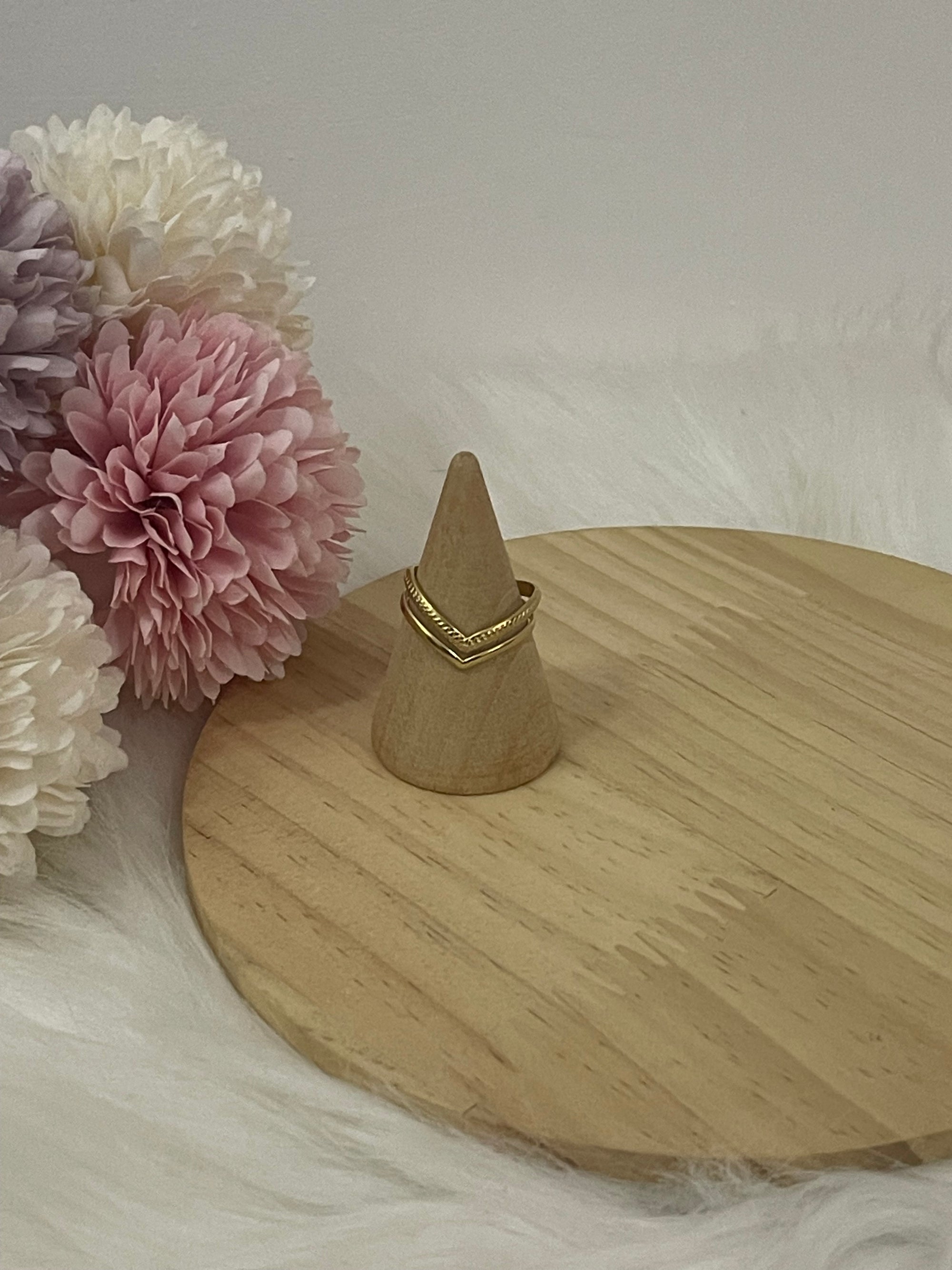 Anello Chevron Doppio in Acciaio Inossidabile Oro – Anello a V Regolabile Minimalista