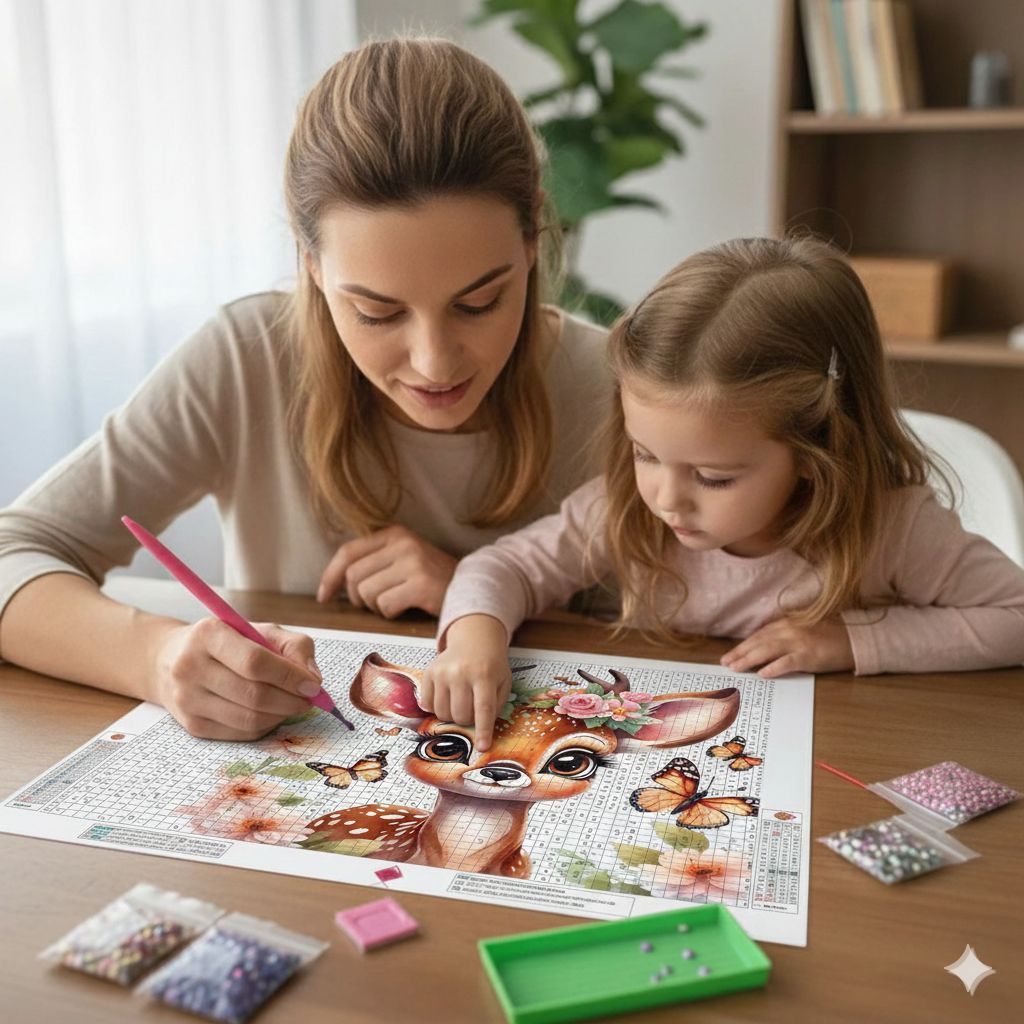 Kit Diamond Painting Completo - Cerbiatto dei Fiori (20x20cm) | Mosaico Fai-da-Te Creativo e Rilassante