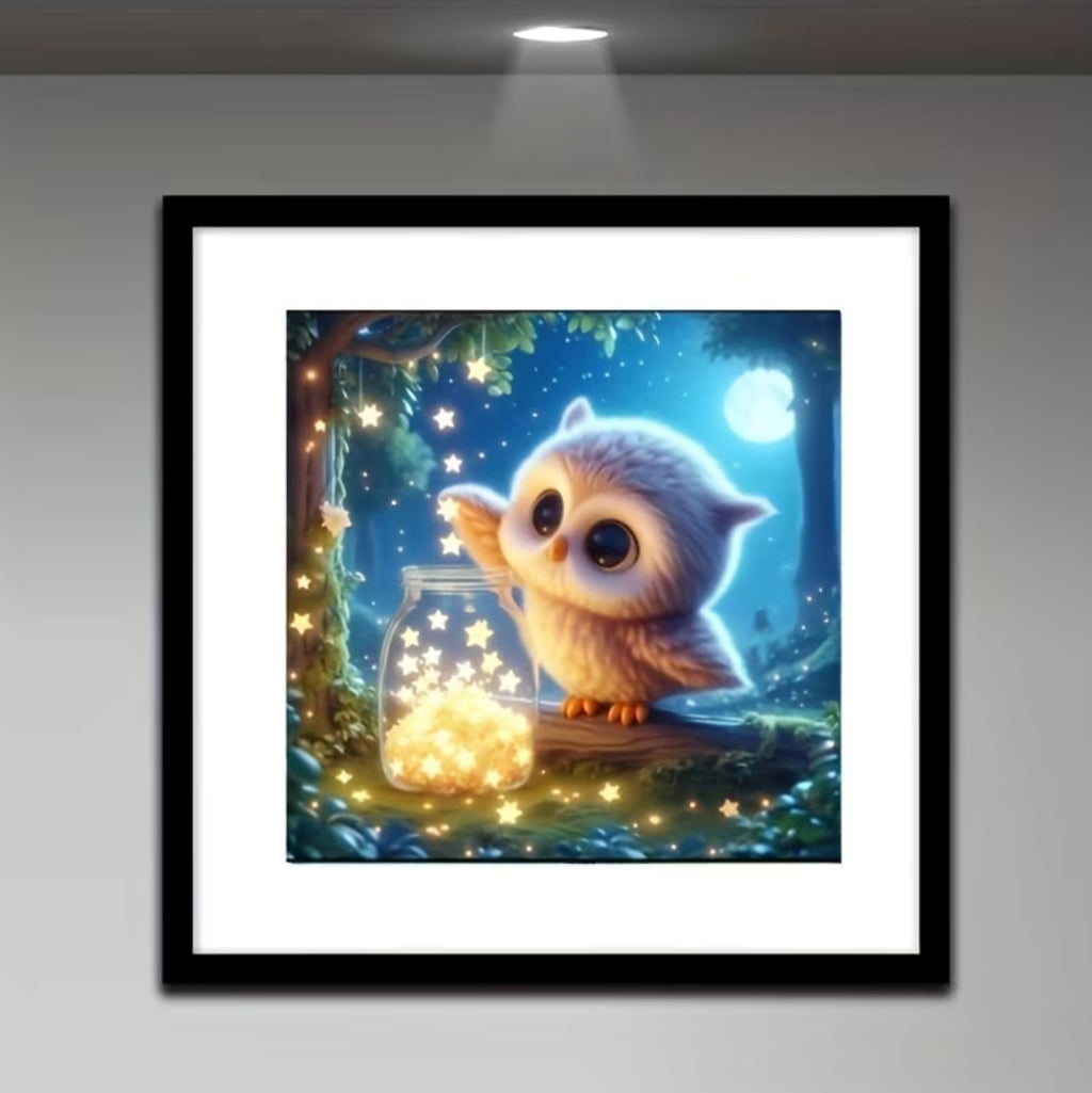 Kit Diamond Painting 5D Fai-da-Te - Gufo Magico e Barattolo di Stelle - 20x20cm