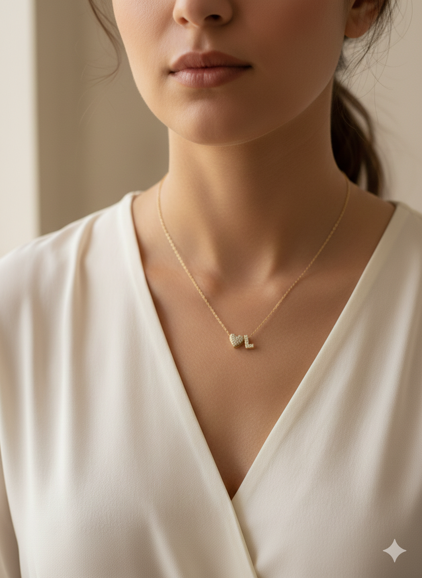 Collana Essenza Cuore e Iniziale L in Acciaio Inossidabile - Dettagli Luminosi