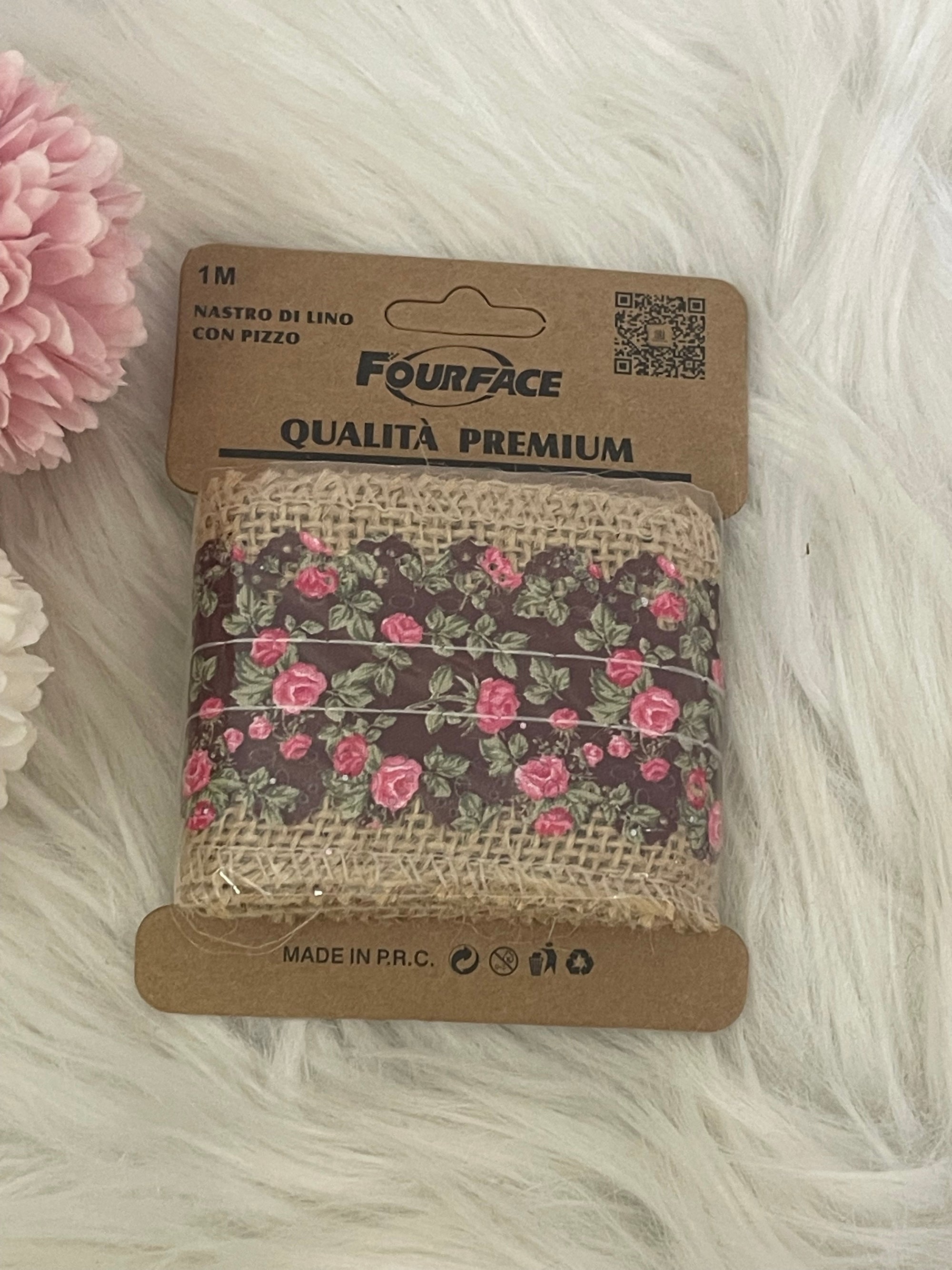 Nastro di Lino con Pizzo Floreale 1m – Fourface Qualità Premium