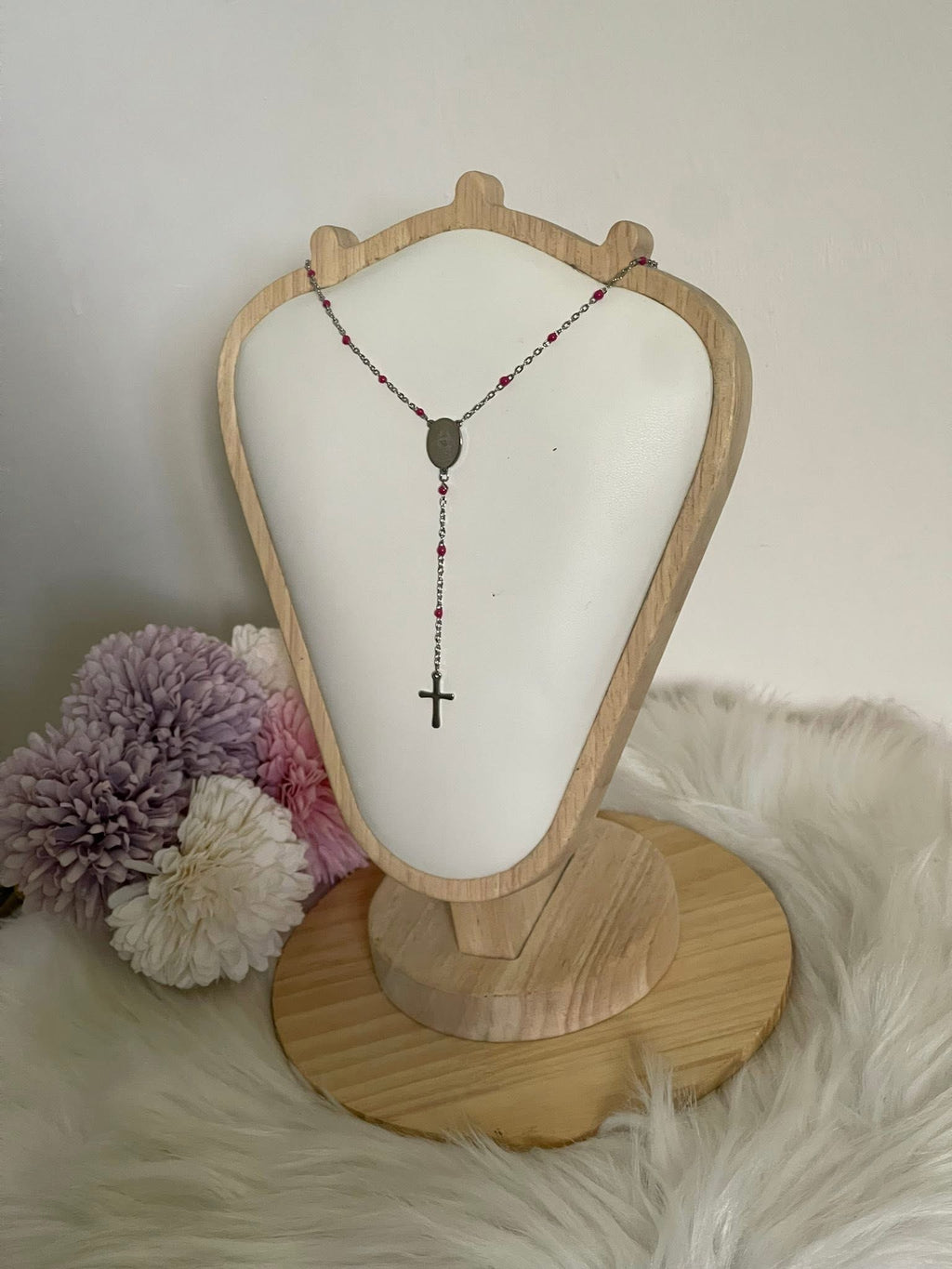 Collana Rosario Via Lucis in Acciaio Inossidabile con Perline e Croce
