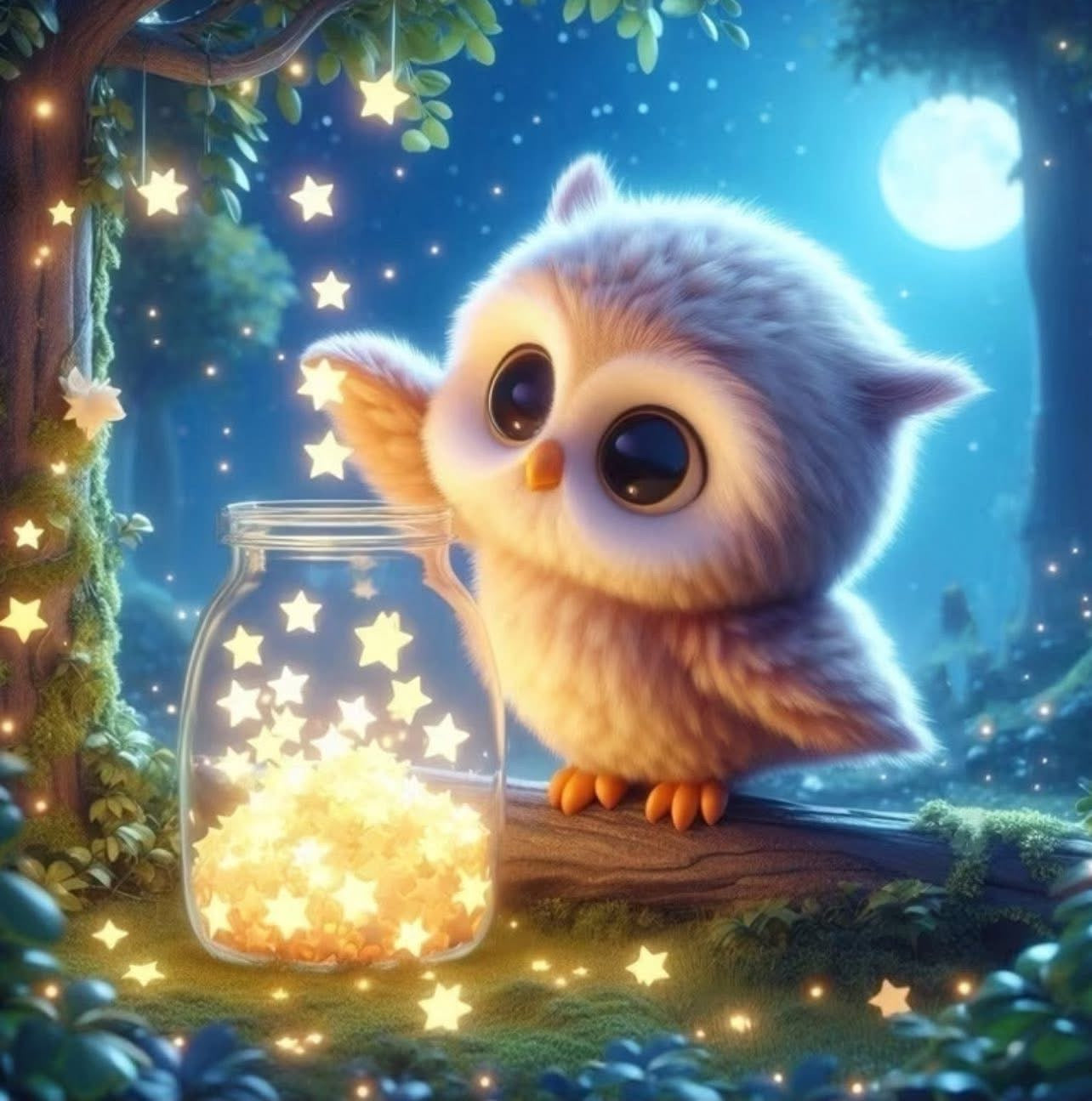 Kit Diamond Painting 5D Fai-da-Te - Gufo Magico e Barattolo di Stelle - 20x20cm