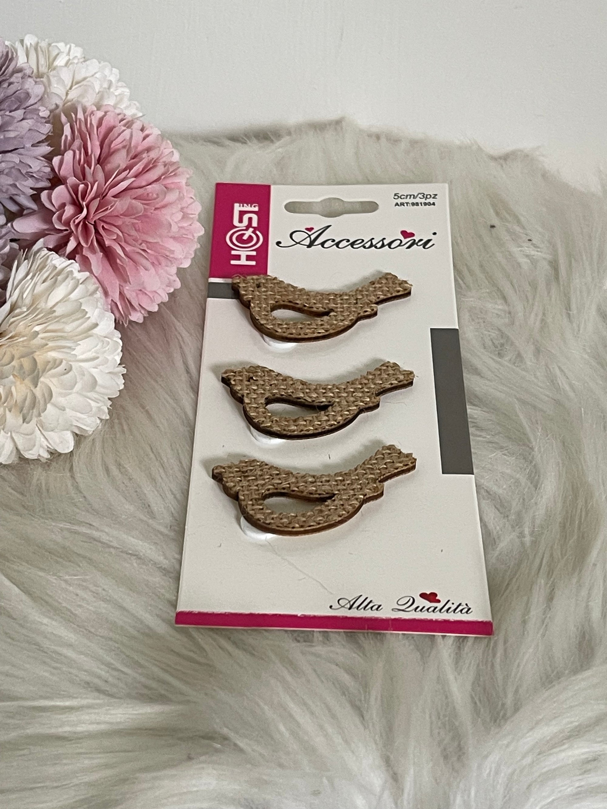 Set 3 Uccellini Decorativi in Juta Shabby Chic - 5cm | Applicazioni Artigianali per Fai da Te e Bomboniere